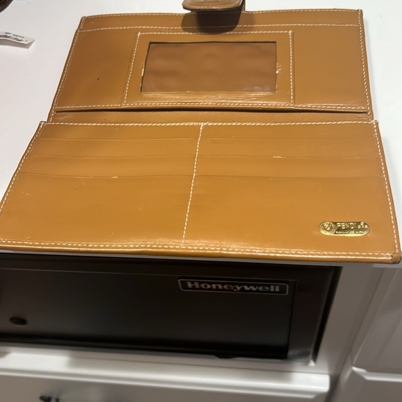 Vintage Fendi Regimental Stripe Leather Trim Continental Clutch Wallet Tan Black - Picture 6 of 12